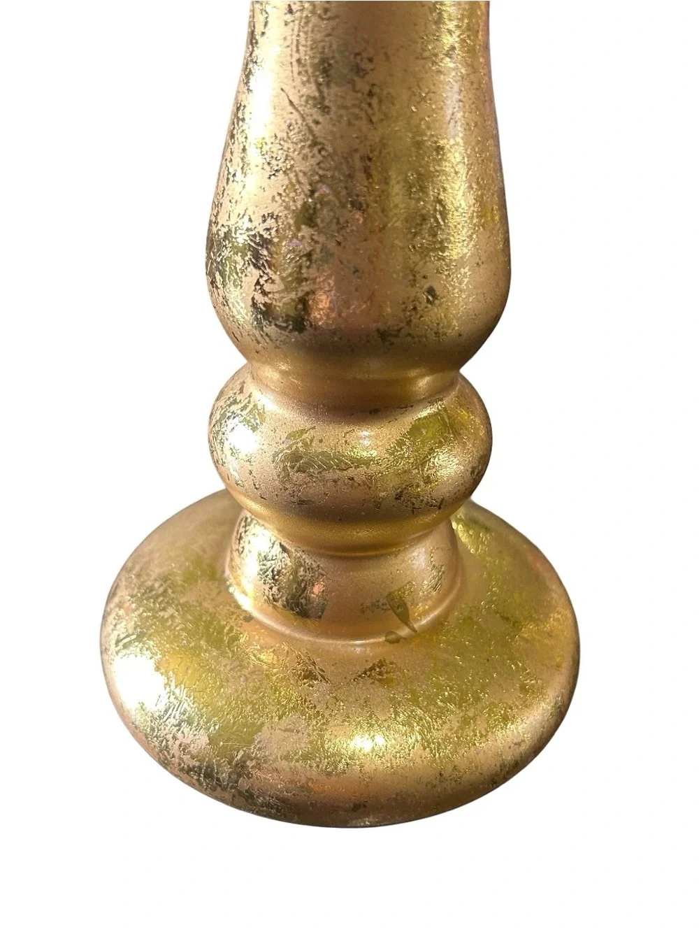 Glass Candle Pillar Metallic Gold Textured Look 9.5 Inch New